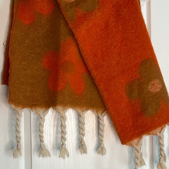 Floral Orange and Brown Scarf with Tassels - Picture 2 of 2
